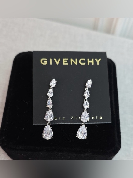 Givenchy Jewelry - Givenchy Silver Teardrop Linear CZ Earrings - White Crystal- NWT